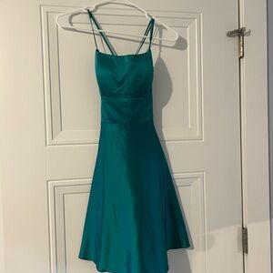 Satin Green Lace up Dress